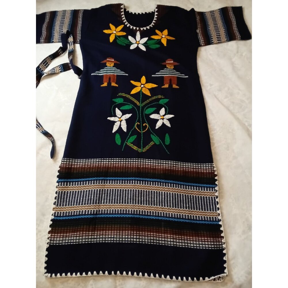 Vtg 80s Peru Ecuador Dress Bolivia South America L/XL Colorful Hand Woven